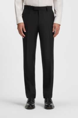 Pantalones de traje slim fit de lana virgen con el&aacute;stico, Negro