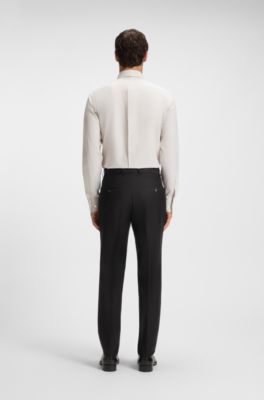 Pantaloni eleganti slim fit in lana vergine elasticizzata, Nero