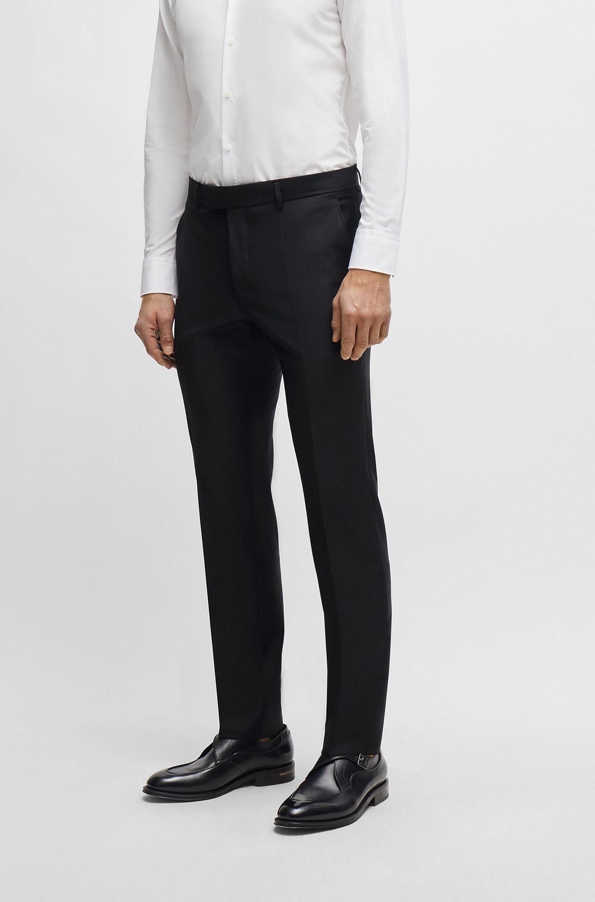 Men Formal Trousers Slim Fit Ankle Suit Pants Pocket Button Business Work  Pants