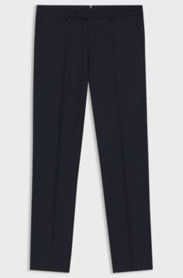 Slim-fit suit trousers in virgin wool with stretch, Dark Blue
