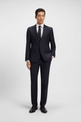 Slim-fit trousers in stretch virgin wool, Dark Blue