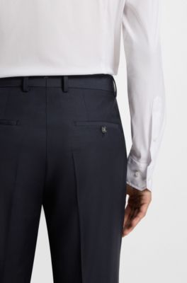 Slim-fit trousers in stretch virgin wool, Dark Blue