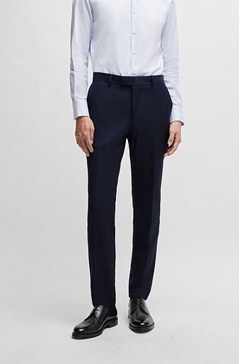 Slim-fit trousers in virgin wool with stretch, Dark Blue