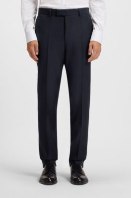Slim-fit trousers in stretch virgin wool, Dark Blue