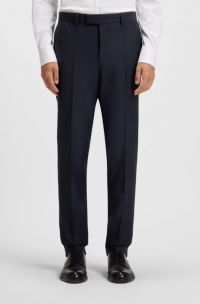 Slim-fit suit trousers in virgin wool with stretch, Dark Blue