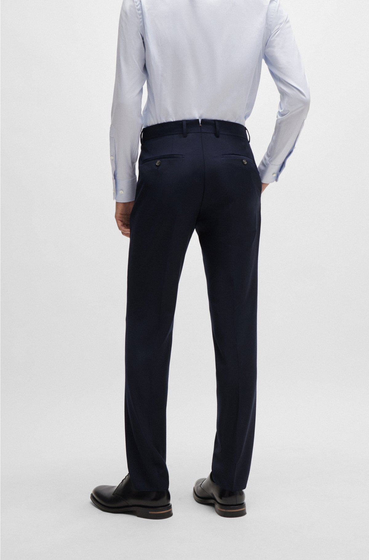 Slim-fit trousers in virgin wool with stretch, Dark Blue