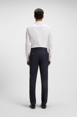 Slim-fit trousers in stretch virgin wool, Dark Blue
