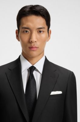 Slim-fit blazer in virgin wool with stretch, Black