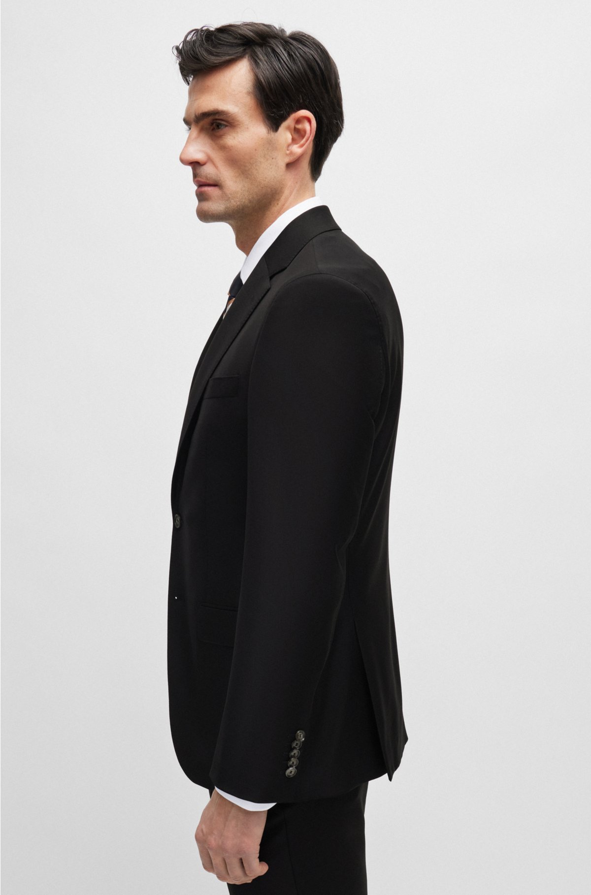 Slim-fit jacket in virgin wool with stretch, Black