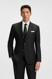 Blazer slim fit in lana vergine elasticizzata, Nero