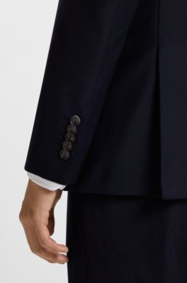 Slim-fit blazer in virgin wool with stretch, Dark Blue