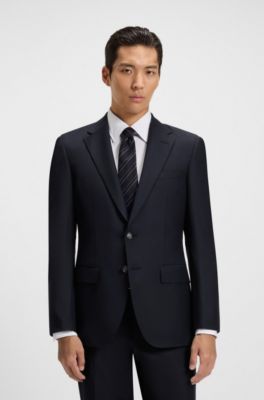 Slim-fit jacket in stretch wool, Dark Blue
