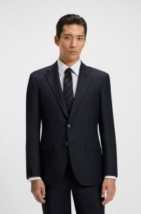Slim-fit blazer in virgin wool with stretch, Dark Blue
