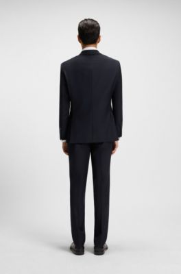 Slim-fit blazer in virgin wool with stretch, Dark Blue