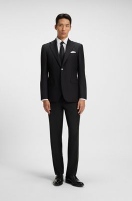 Regular-fit trousers in virgin wool with stretch, Black