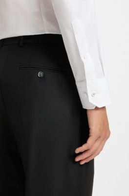 Regular-fit trousers in virgin wool with stretch, Black