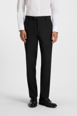Regular-fit trousers in virgin wool with stretch, Black
