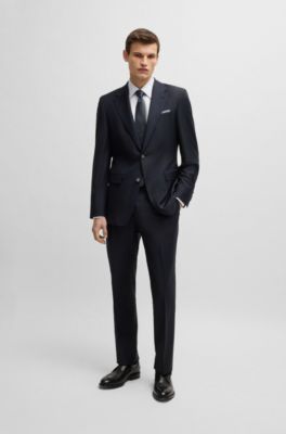 Regular-fit trousers in virgin wool with stretch, Dark Blue
