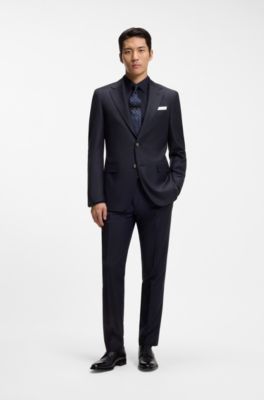 Regular-fit trousers in virgin wool with stretch, Dark Blue