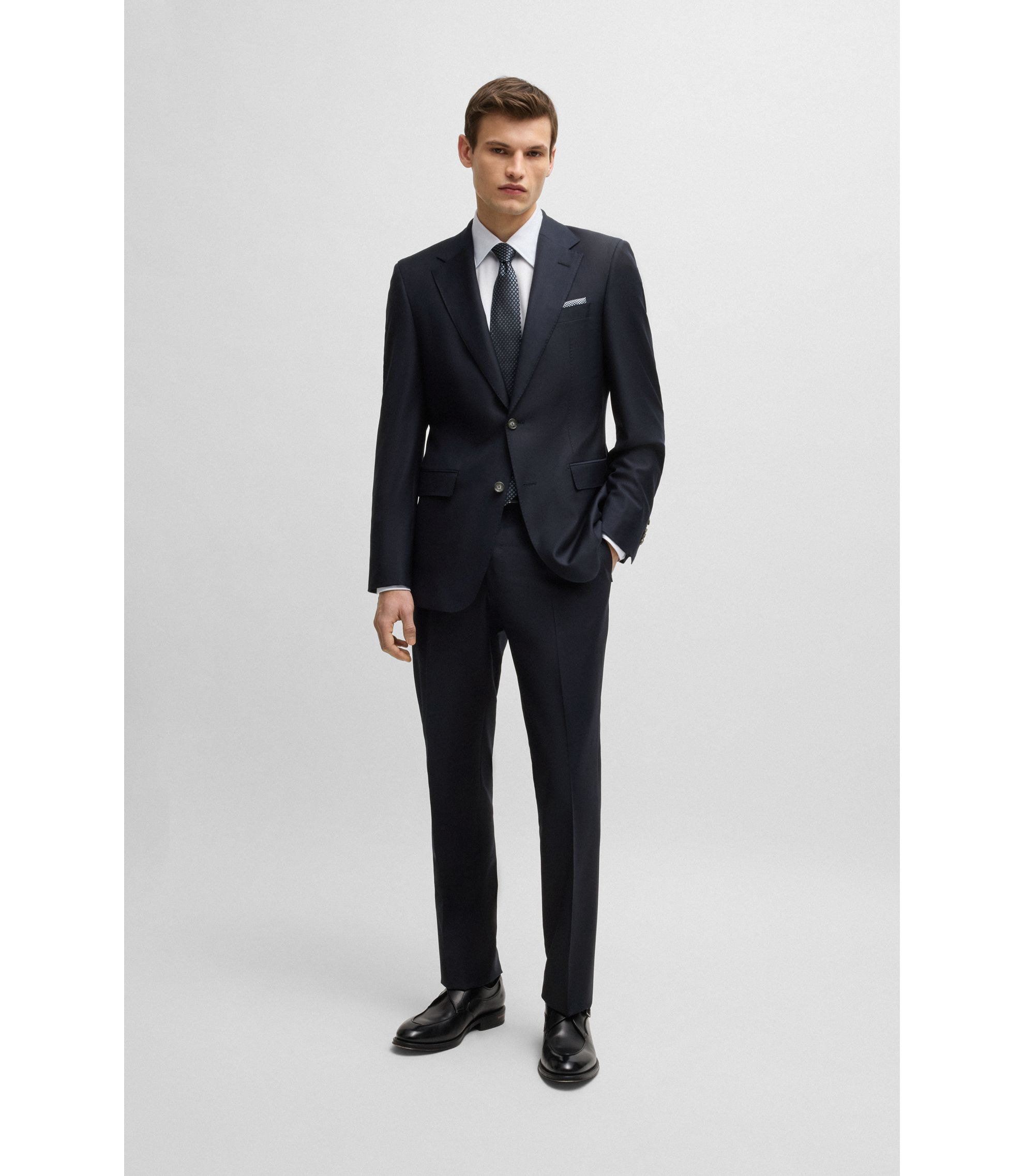 BOSS - レギュラーフィットパンツ ストレッチバージンウール - ダーク