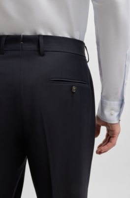 Regular-fit trousers in virgin wool with stretch, Dark Blue