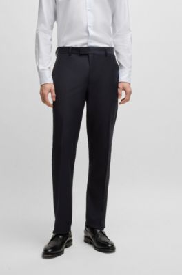 Regular-fit trousers in virgin wool with stretch, Dark Blue