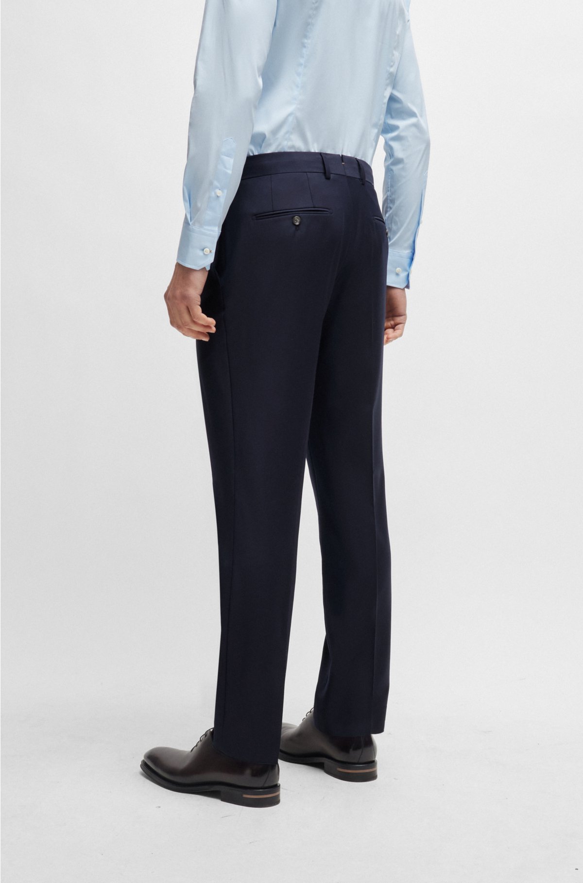 Regular-fit trousers in virgin wool with stretch, Dark Blue