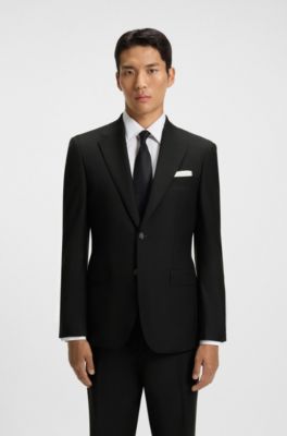 Regular-fit jacket in stretch wool, Black