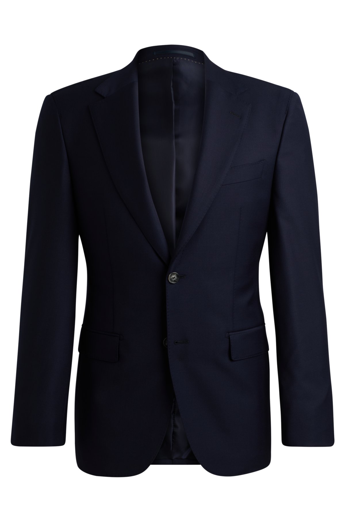 Regular-fit jacket in virgin wool with stretch, Dark Blue