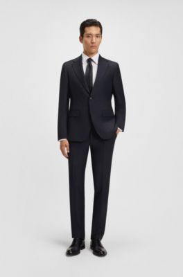 Regular-fit jacket in stretch wool, Dark Blue