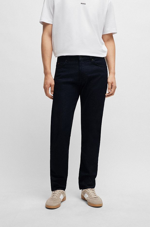 Regular-fit jeans in deep indigo comfort-stretch denim, Dark Blue