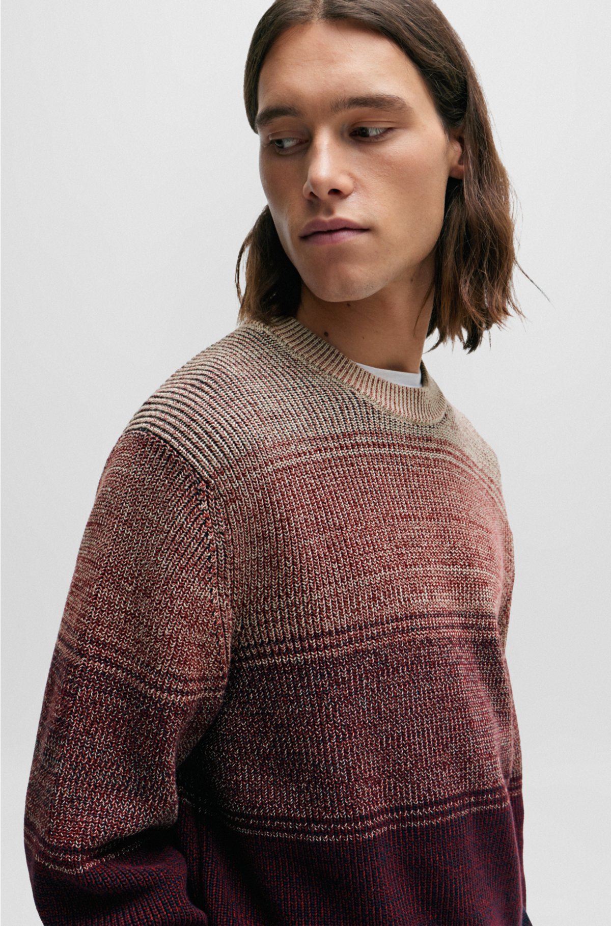 Cotton-blend regular-fit sweater with degradé knit, Red