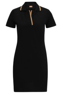 Stretch-cotton dress with Johnny collar, Black