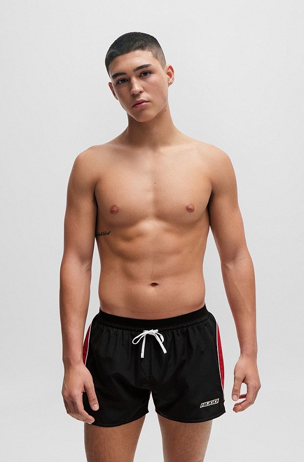 Fully lined swim shorts in quick-drying fabric, Black
