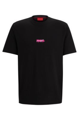 Cotton-jersey relaxed-fit T-shirt with double logo, Black