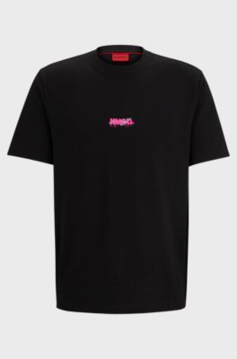 Cotton-jersey relaxed-fit T-shirt with double logo, Black