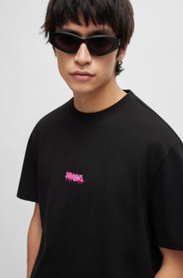 Cotton-jersey relaxed-fit T-shirt with double logo, Black