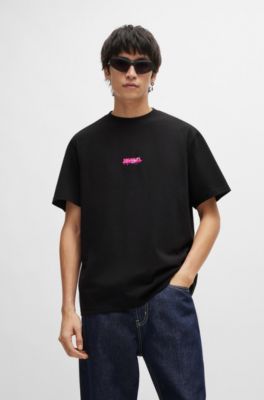 Cotton-jersey relaxed-fit T-shirt with double logo, Black