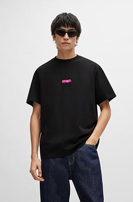HUGO - Cotton-jersey relaxed-fit T-shirt with double logo 