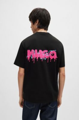 Cotton-jersey relaxed-fit T-shirt with double logo, Black