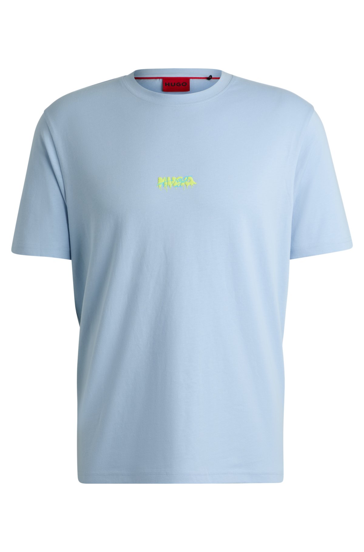Cotton-jersey relaxed-fit T-shirt with double logo, Light Blue