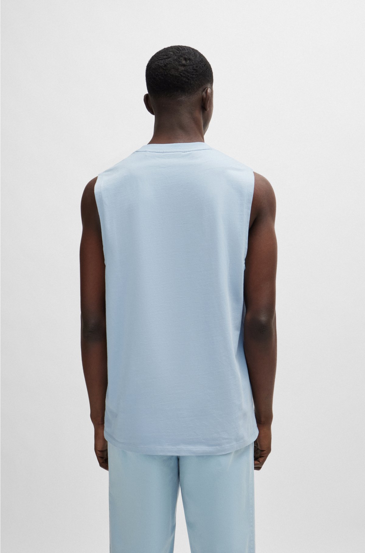 Cotton-jersey sleeveless T-shirt with seasonal logo, Light Blue