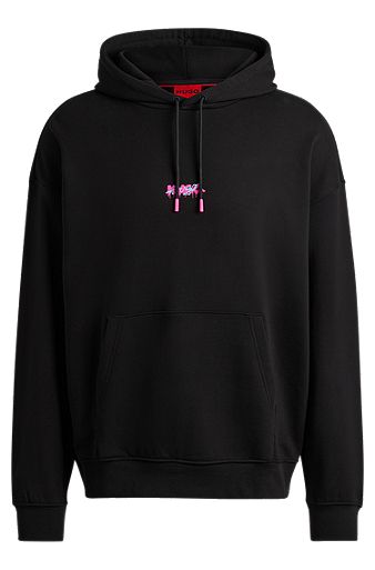 Oversized-fit hoodie van katoenen badstof met seizoenslogo’s, Zwart