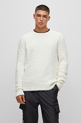 HUGO - Crew-neck sweater in cotton with woven structure