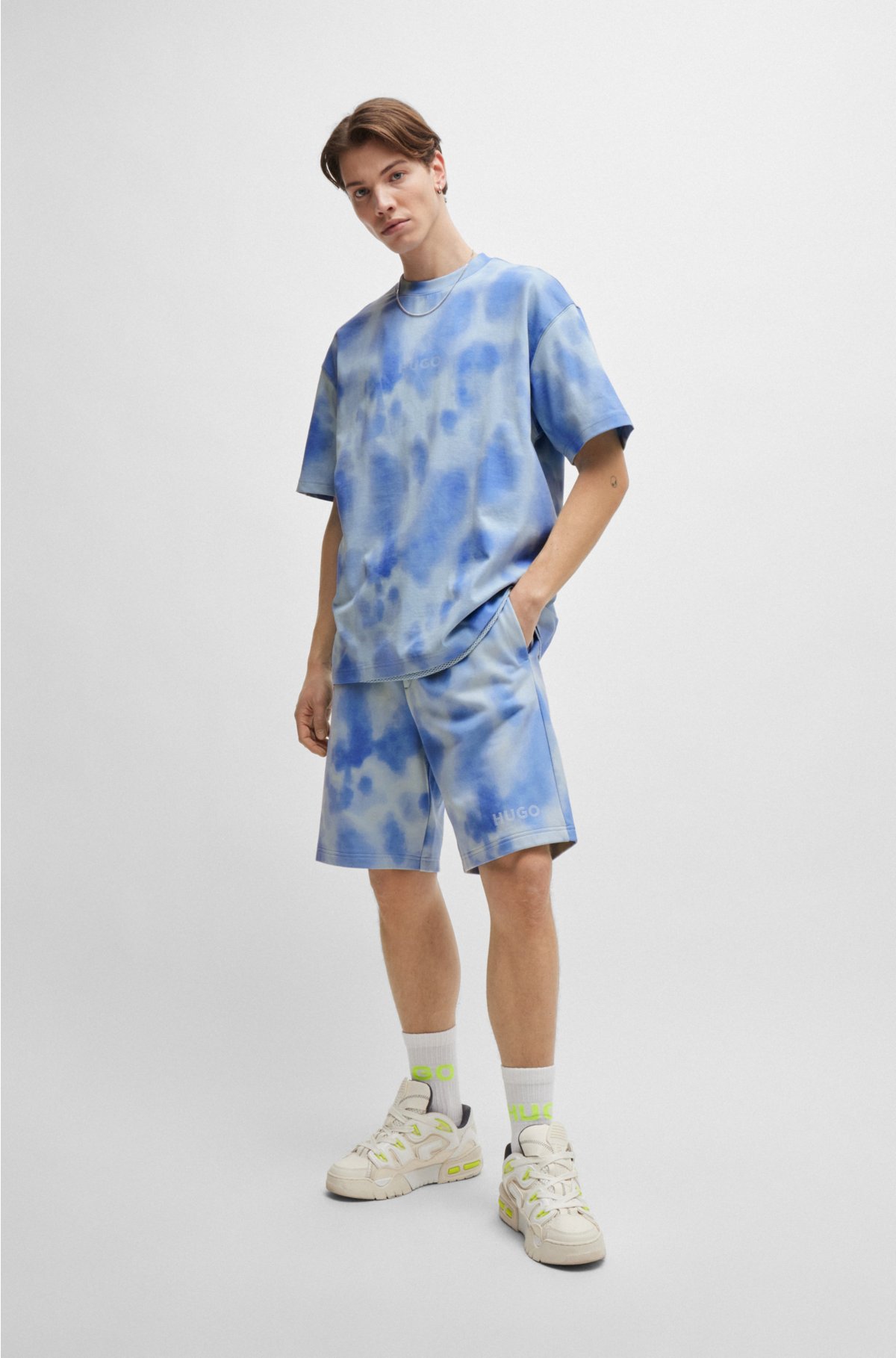 Cotton-jersey T-shirt with seasonal print, Light Blue