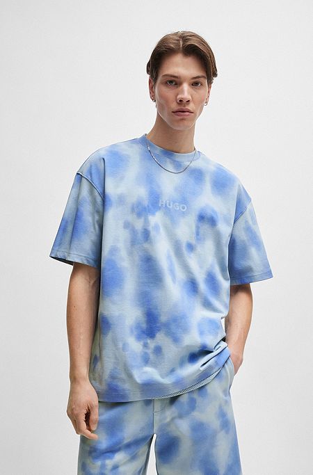 T-shirt van katoenen jersey met seizoensprint, Lichtblauw
