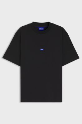 Ribbed-neck cotton T-shirt with logo badge, Black