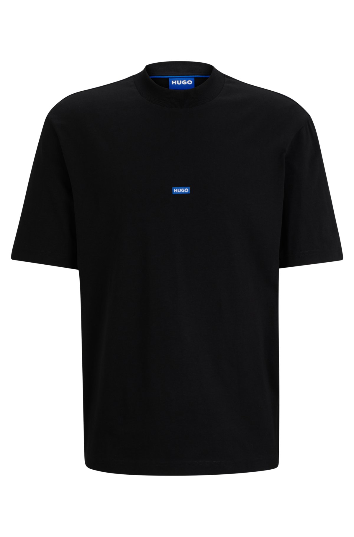 Cotton-jersey T-shirt with blue logo patch, Black