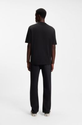 Ribbed-neck cotton T-shirt with logo badge, Black