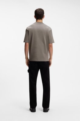 Hugo Ribbed-neck cotton T-shirt with logo badge herr – bild 3